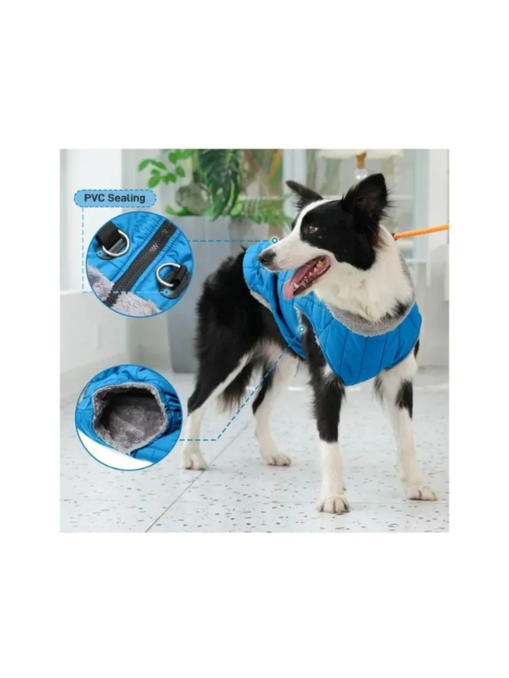 JoyDaog Med Waterproof Fleece Dog Jacket Built-In Harness Light Blue Durable